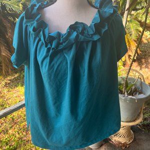 Turquoise Off the Shoulder Shirt
